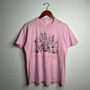 90’s vibes pink Seattle floral graphic tee tag size large